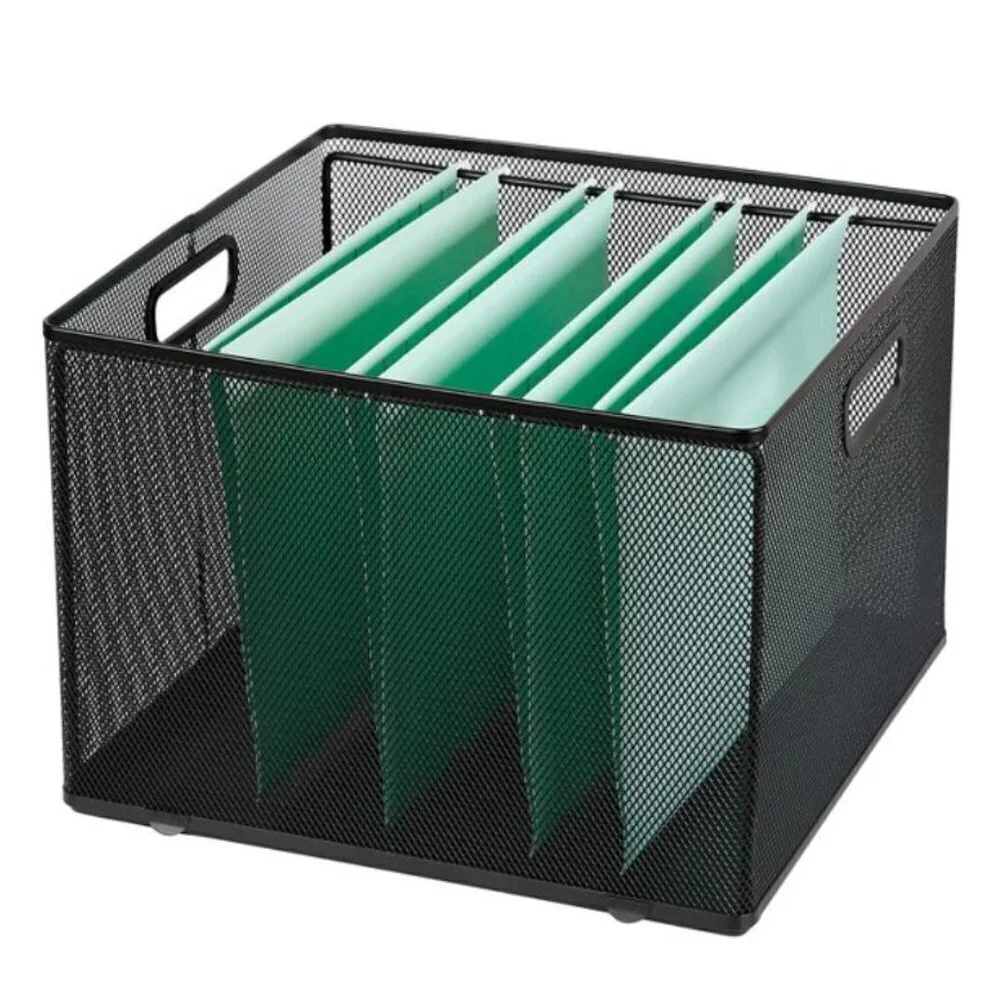 Black Mesh Crate File Organizer Box